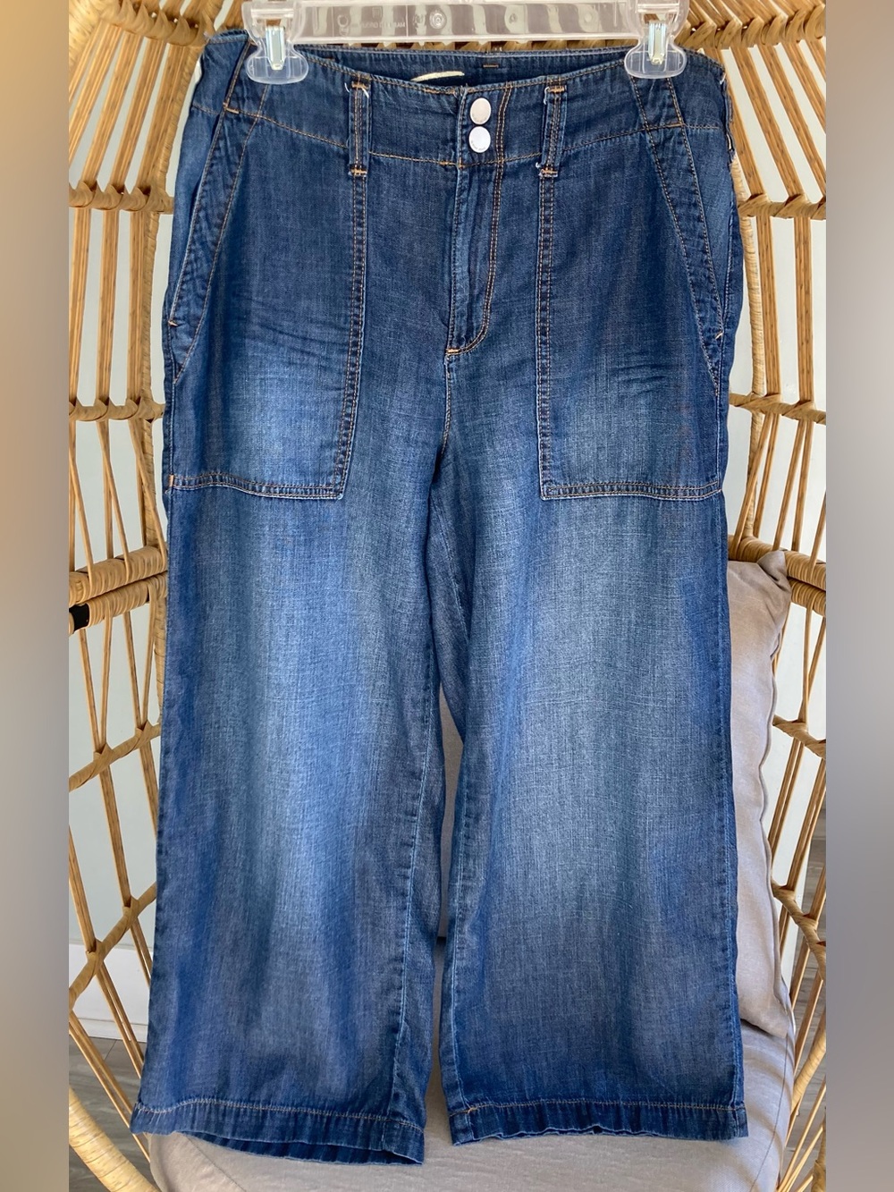 Seven7 Wide Leg Crop Jeans Size 6 Blue Denim High Rise Culotte Pants